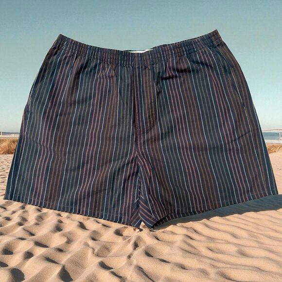 NWT MADEWELL 90s Vibes 5 1/2” Cotton Everywear Shorts Striped Black Brown Gray L - Picture 1 of 11